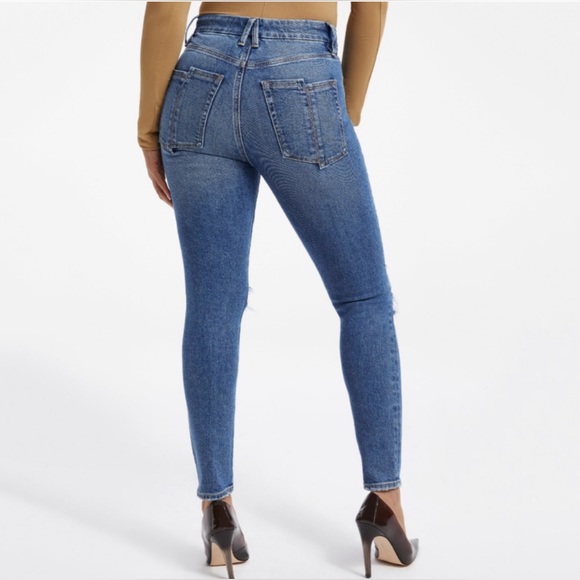 NWOT GOOD AMERICAN GOOD LEGS DISTRESSED HIGH RISE SKINNY JEANS IN INDIGO234 - Picture 3 of 6